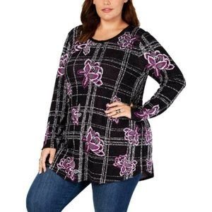 Style & Co 0X Black Violet Floral Sweater NWT 1A61
